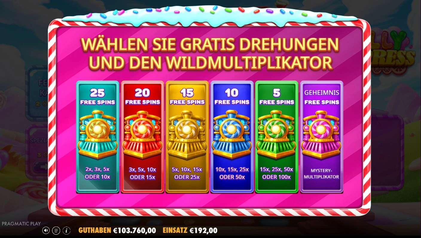 Jelly Express pulsuz fırlanma seçimi — 25 fırlanma ilə 10x-dən 5 fırlanma ilə 100x-ə qədər 6 paket